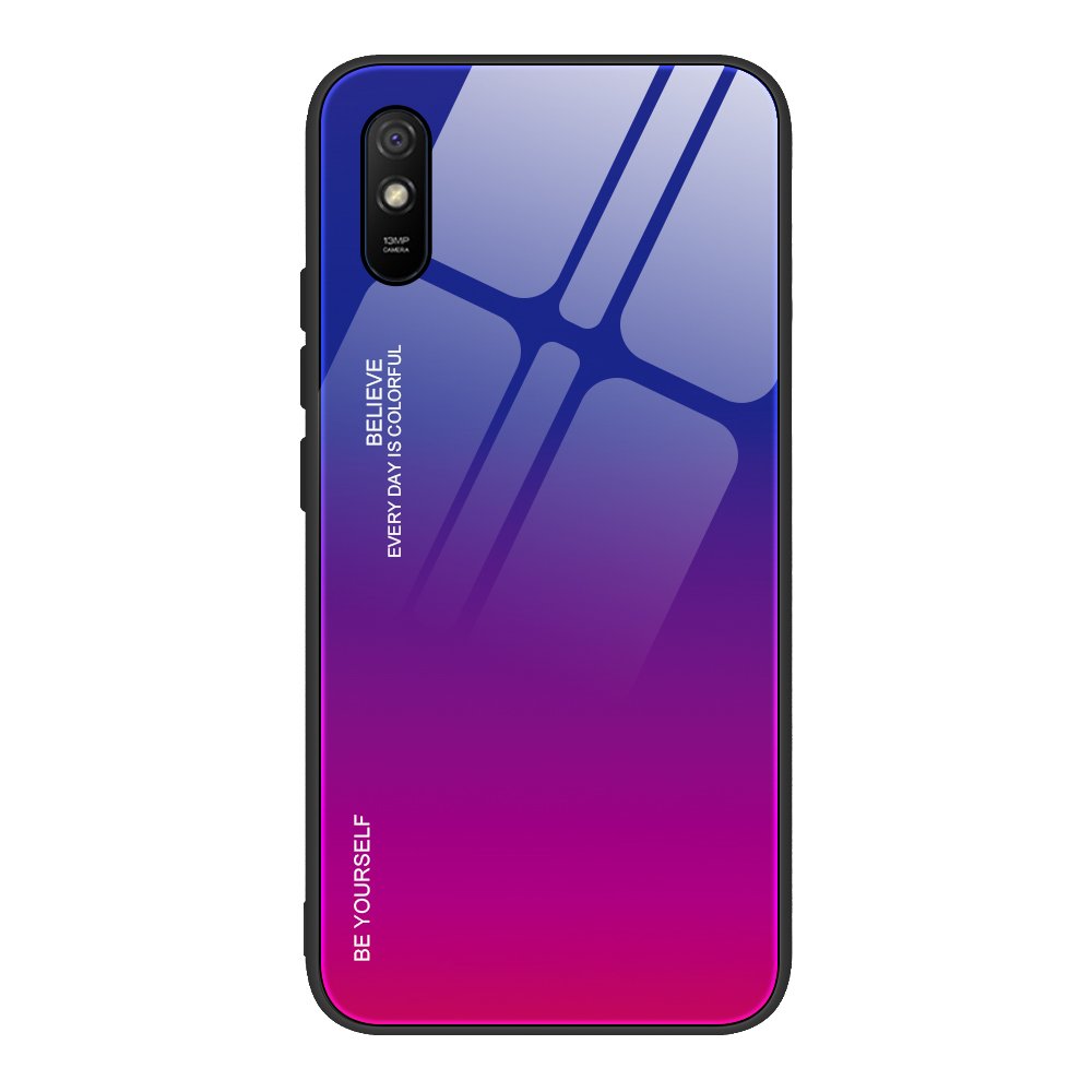 Tampa durável de vidro gradiente com parte traseira de vidro temperado Xiaomi Redmi 9A rosa-roxo