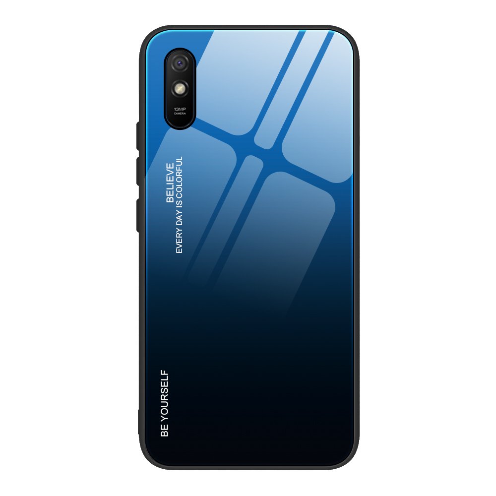 Tampa durável de vidro gradiente com parte traseira de vidro temperado Xiaomi Redmi 9A preto-azul