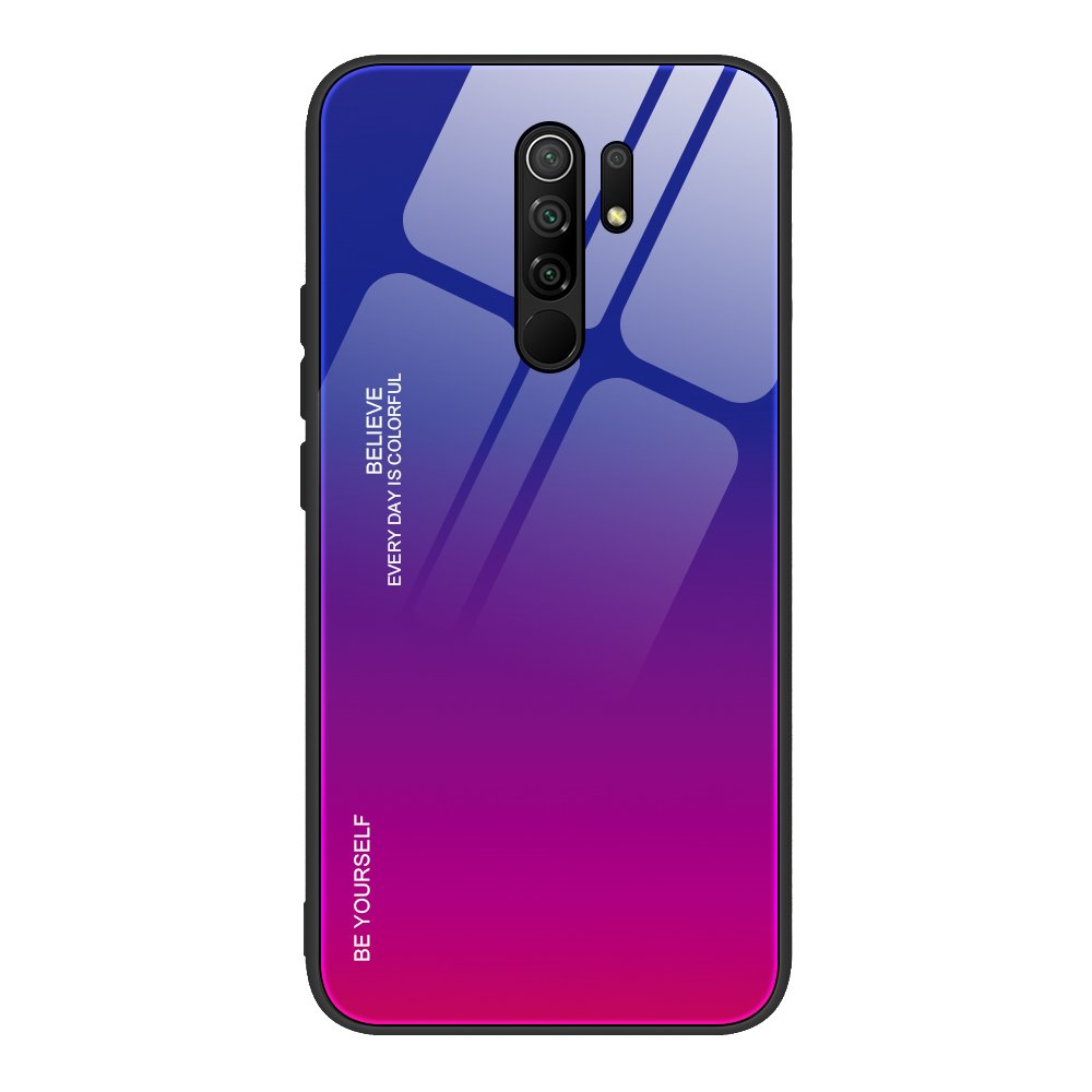 Tampa durável de vidro gradiente com parte traseira de vidro temperado Xiaomi Redmi 9 rosa-roxo