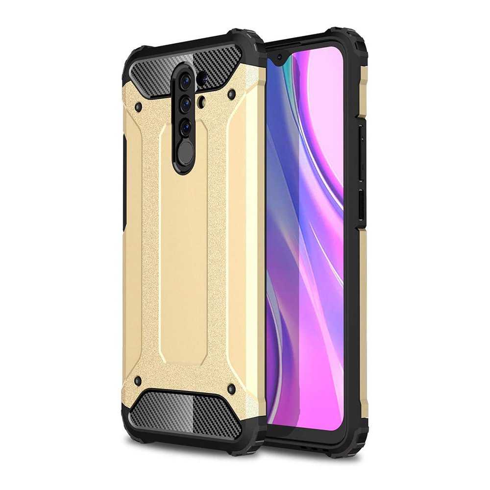 Capa de armadura híbrida resistente e resistente para Xiaomi Redmi 9 dourado