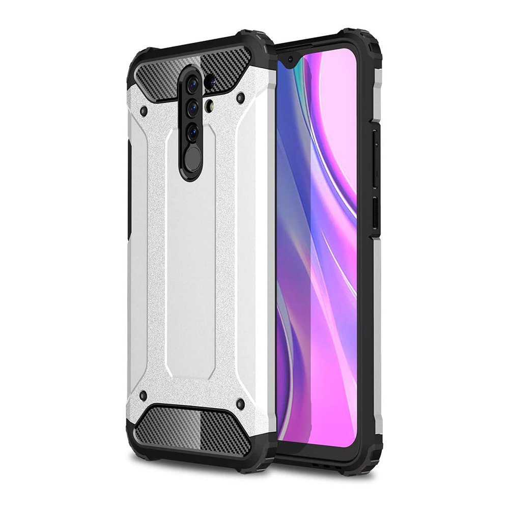Capa de armadura híbrida capa resistente e resistente para Xiaomi Redmi 9 prata