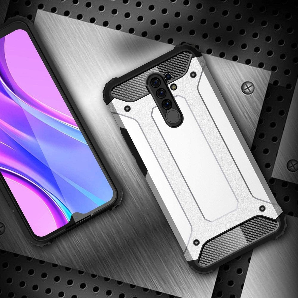 Capa de armadura híbrida capa resistente e resistente para Xiaomi Redmi 9 prata