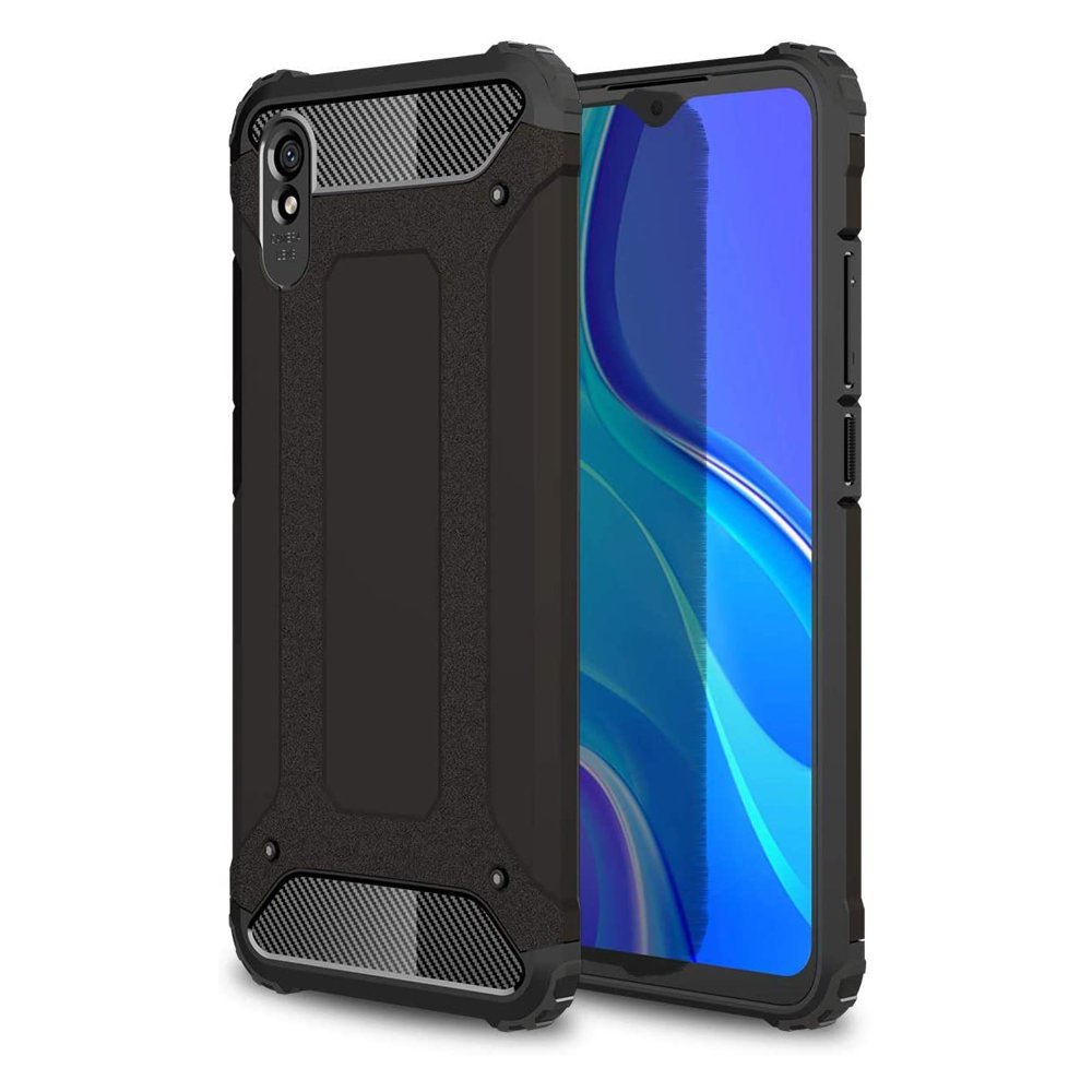 Capa de armadura híbrida resistente e resistente para Xiaomi Redmi 9A preta