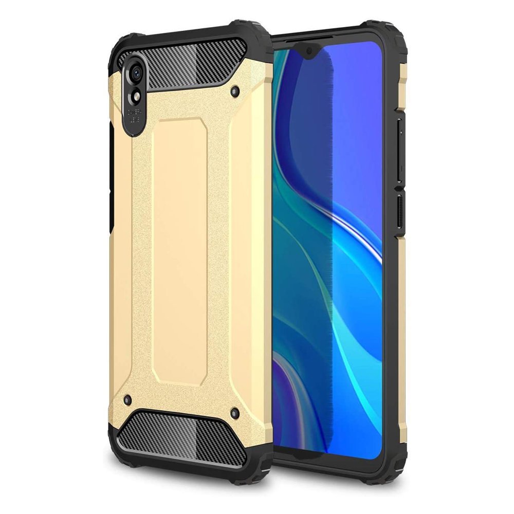 Capa de armadura híbrida resistente e resistente para Xiaomi Redmi 9A dourado