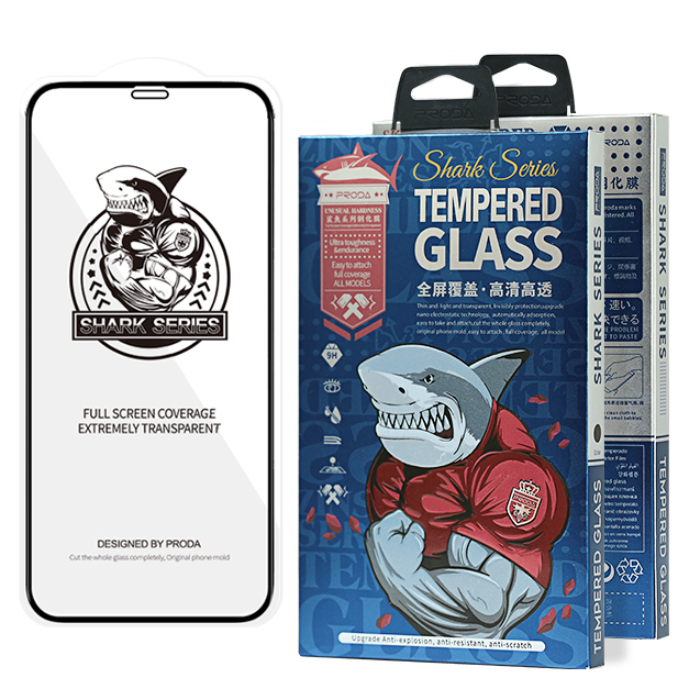 Proda Shark Full Glue Vidro Temperado Super Resistente Protetor de Tela Completo Coberto com Frame Case Amigável para iPhone 12 Pro - iPhone 12 preto