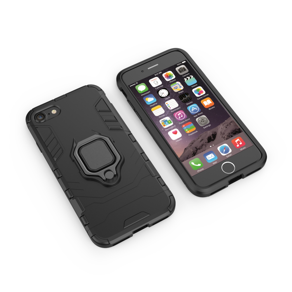 Ring Armor Case Kickstand Capa resistente e resistente para iPhone SE 2020 - iPhone 8 - iPhone 7 preto
