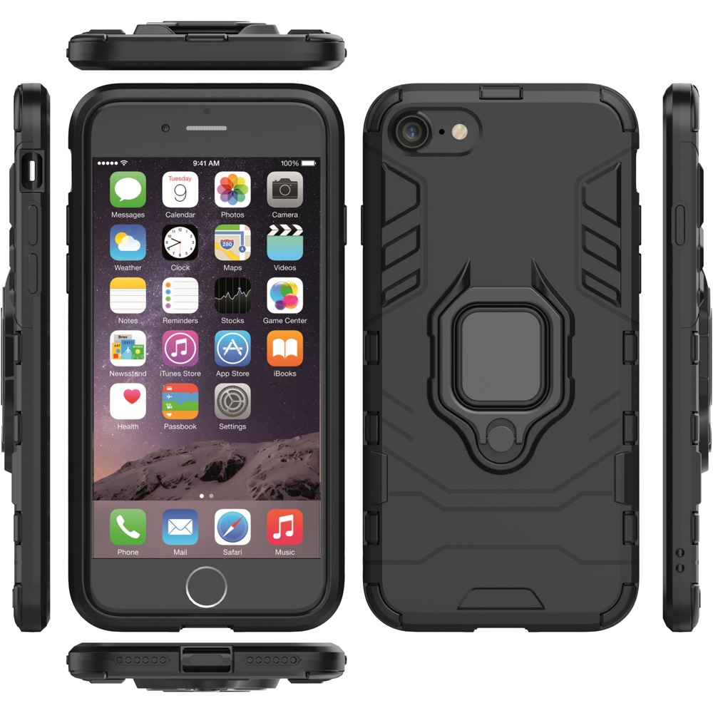 Ring Armor Case Kickstand Capa resistente e resistente para iPhone SE 2020 - iPhone 8 - iPhone 7 preto