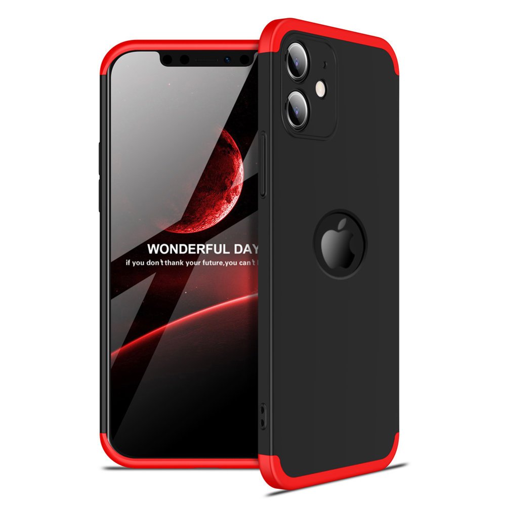 GKK 360 Capa de proteção frontal e traseira capa de corpo inteiro iPhone 12 mini preto-vermelho