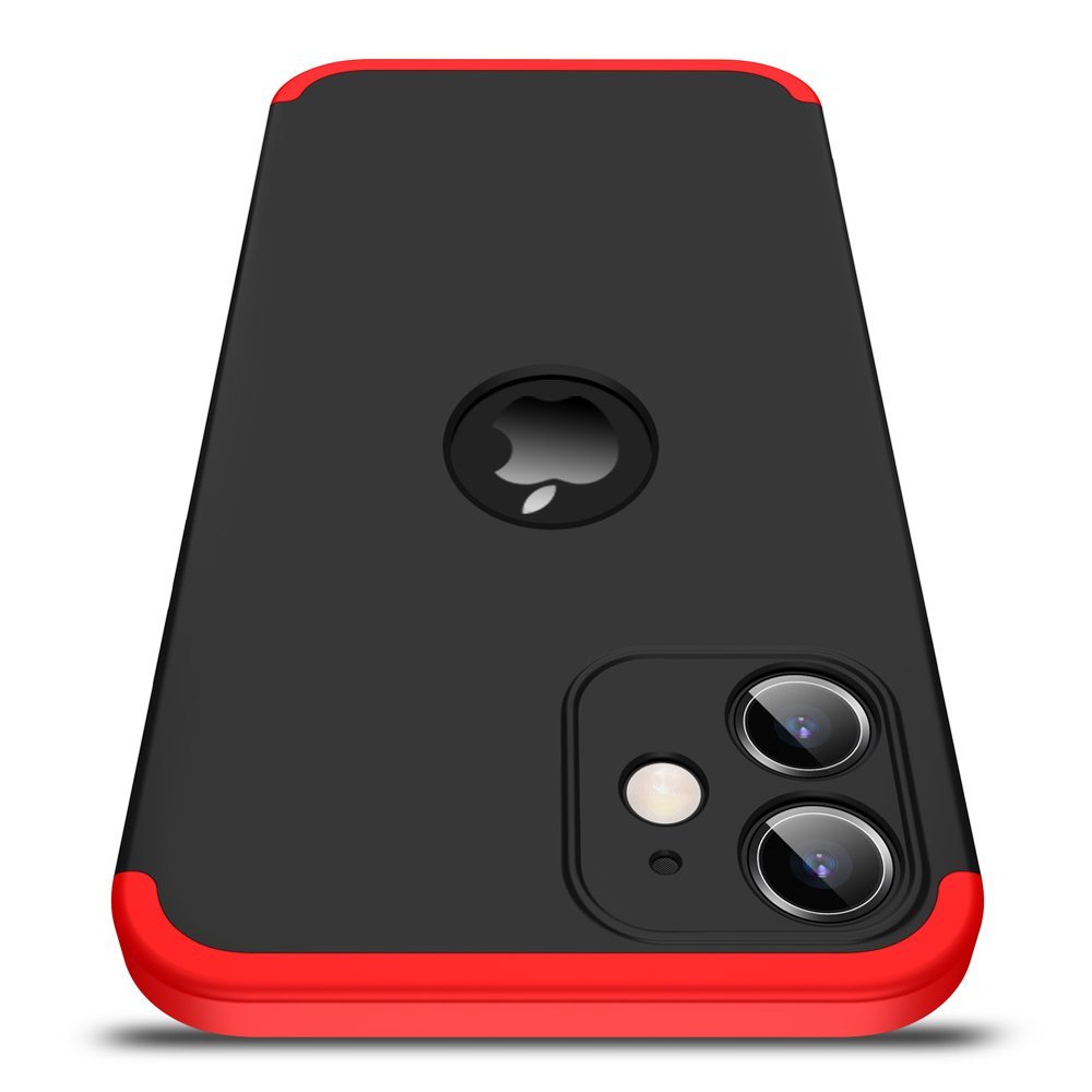 GKK 360 Capa de proteção frontal e traseira capa de corpo inteiro iPhone 12 mini preto-vermelho