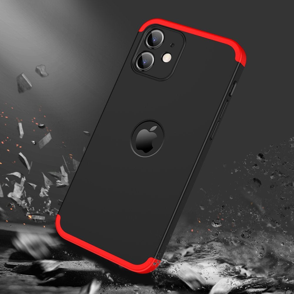 GKK 360 Capa de proteção frontal e traseira capa de corpo inteiro iPhone 12 mini preto-vermelho