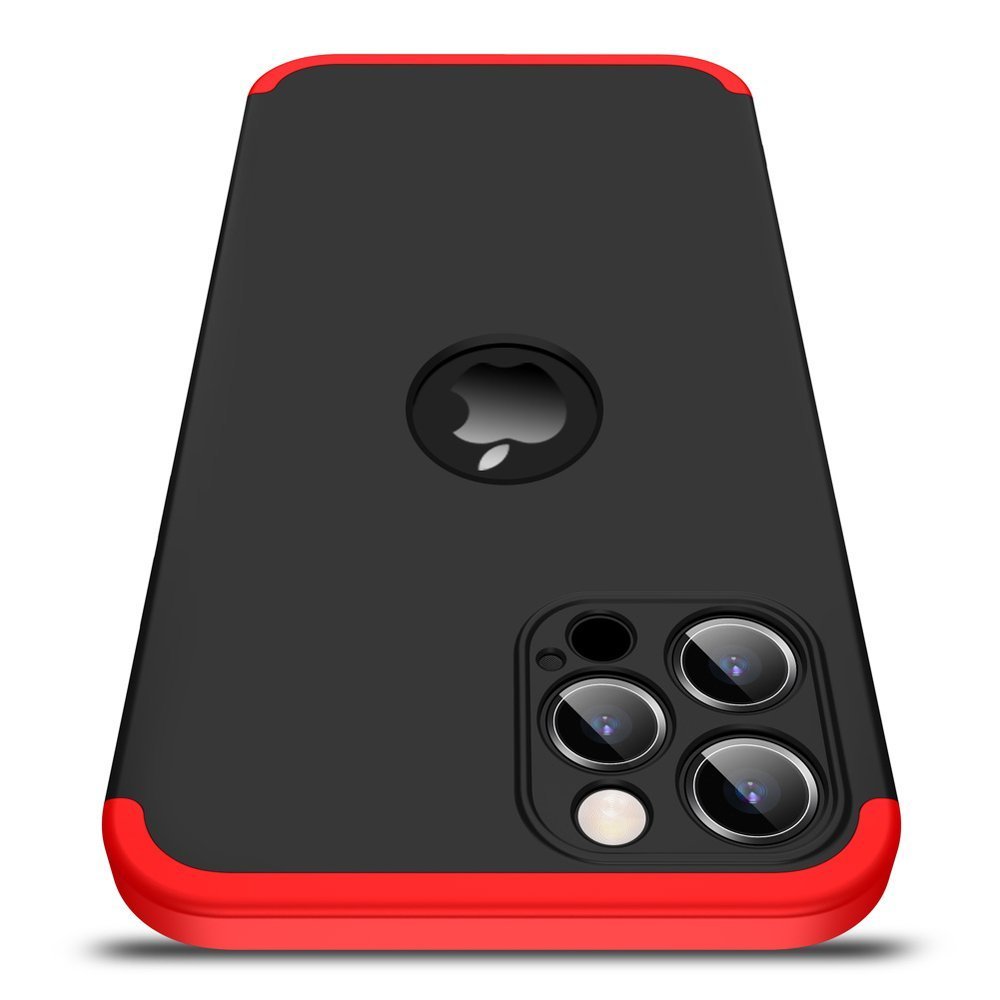 Capa de proteção GKK 360 frontal e traseira capa de corpo inteiro iPhone 12 Pro - iPhone 12 preto-vermelho