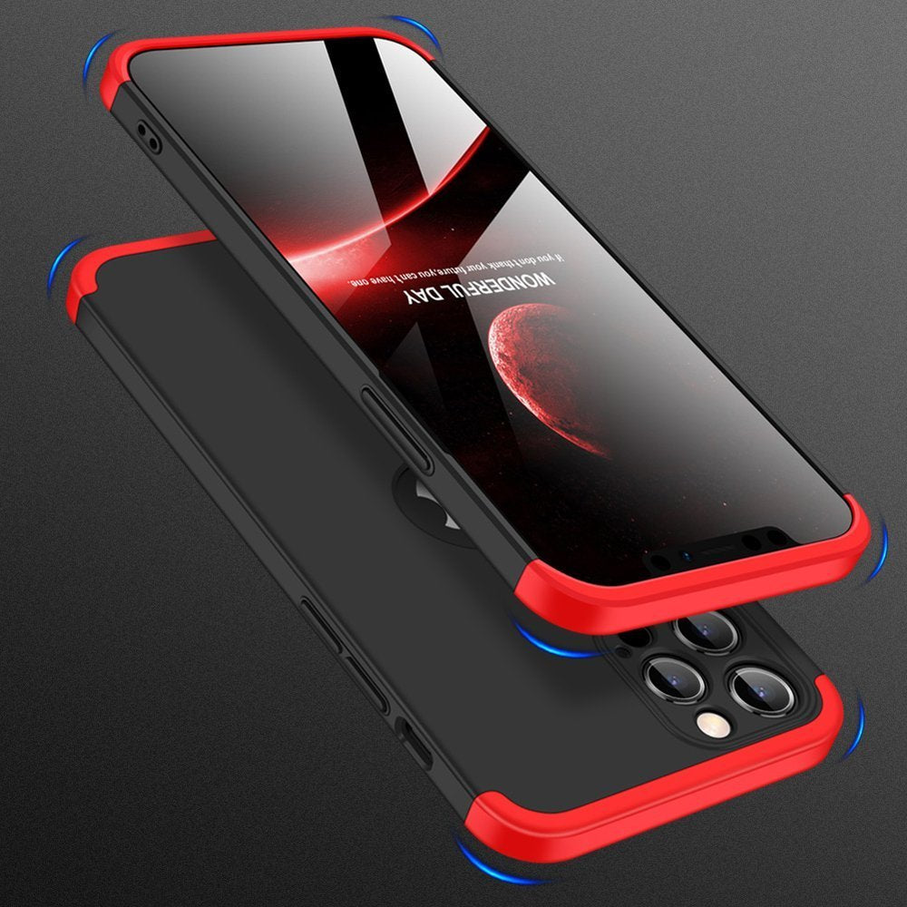 Capa de proteção GKK 360 frontal e traseira Capa de corpo inteiro para iPhone 12 Pro Max preto-vermelho