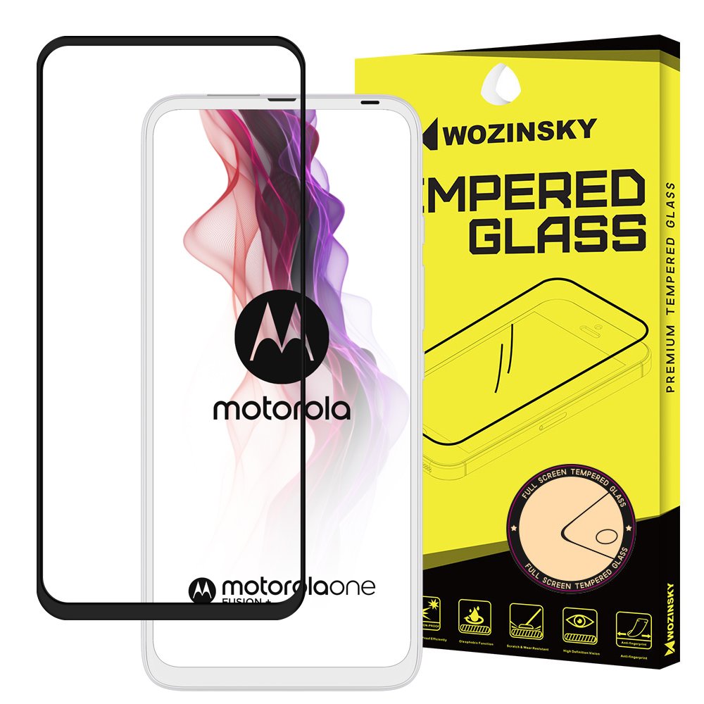 Protetor de tela super resistente de vidro temperado Wozinsky totalmente coberto com moldura compatível para Motorola One Fusion + (Fusion Plus) preto