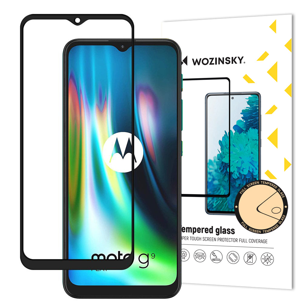 Wozinsky Vidro Temperado Cola Completa Protetor de Tela Super Resistente Totalmente Coberto com Caixa de Armação Amigável para Motorola Moto G9 Play - Moto E7 Plus preto