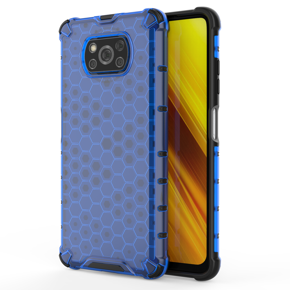 Capa de armadura de favo de mel com pára-choque de TPU para Xiaomi Poco X3 NFC - Poco X3 Pro azul