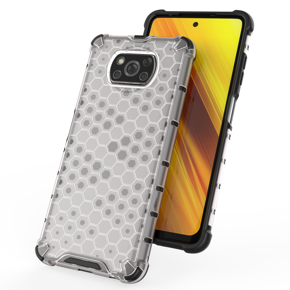 Capa de armadura de favo de mel com pára-choque de TPU para Xiaomi Poco X3 NFC - Poco X3 Pro transparente