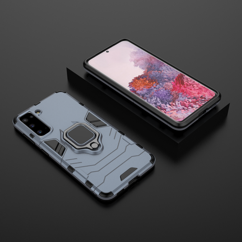 Ring Armor Case Kickstand Capa resistente e resistente para Samsung Galaxy S21 5G azul