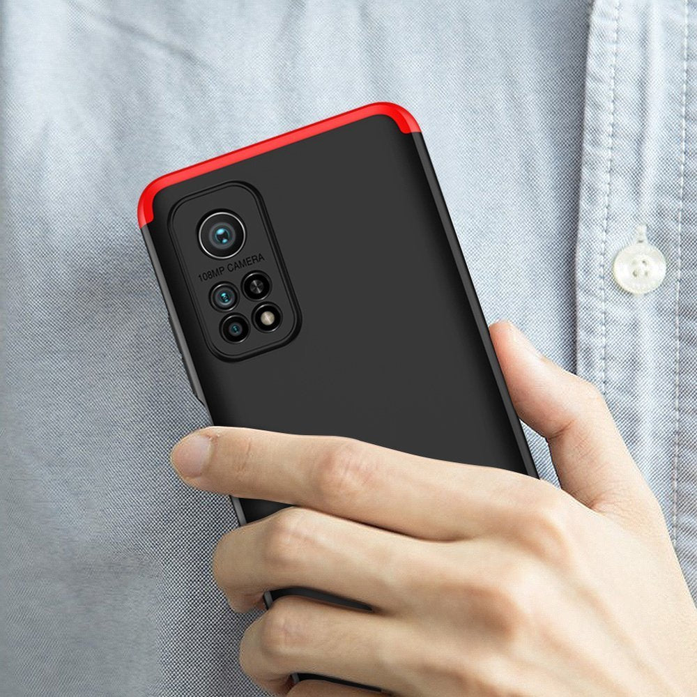GKK 360 Capa de proteção frontal e traseira capa de corpo inteiro Xiaomi Mi 10T Pro - Xiaomi Mi 10T preto-vermelho