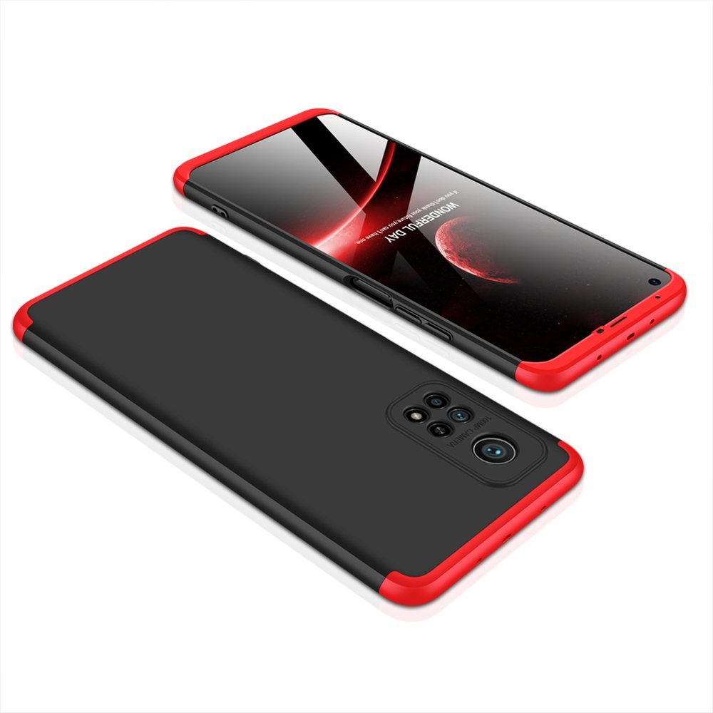GKK 360 Capa de proteção frontal e traseira capa de corpo inteiro Xiaomi Mi 10T Pro - Xiaomi Mi 10T preto-vermelho