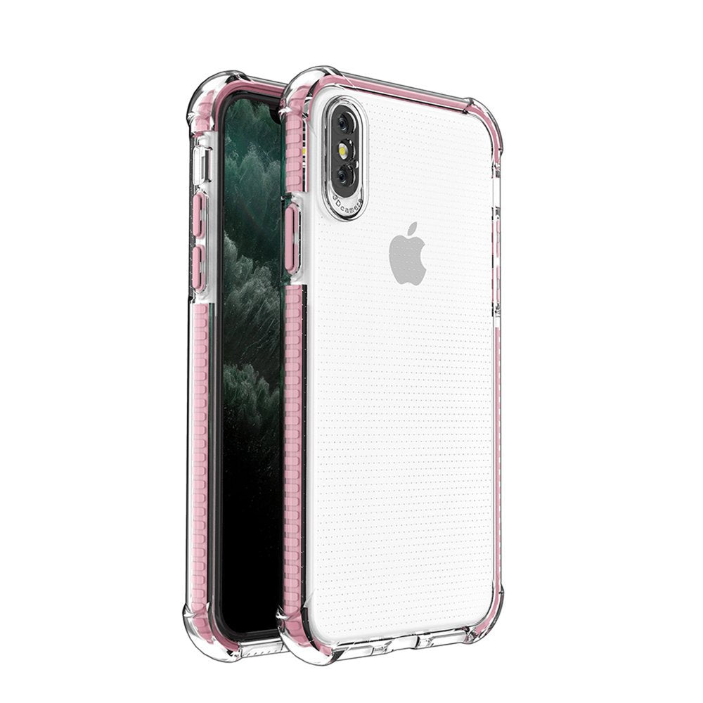 Capa protetora resistente em gel TPU transparente Spring Armor com moldura colorida para iPhone XS - iPhone X rosa