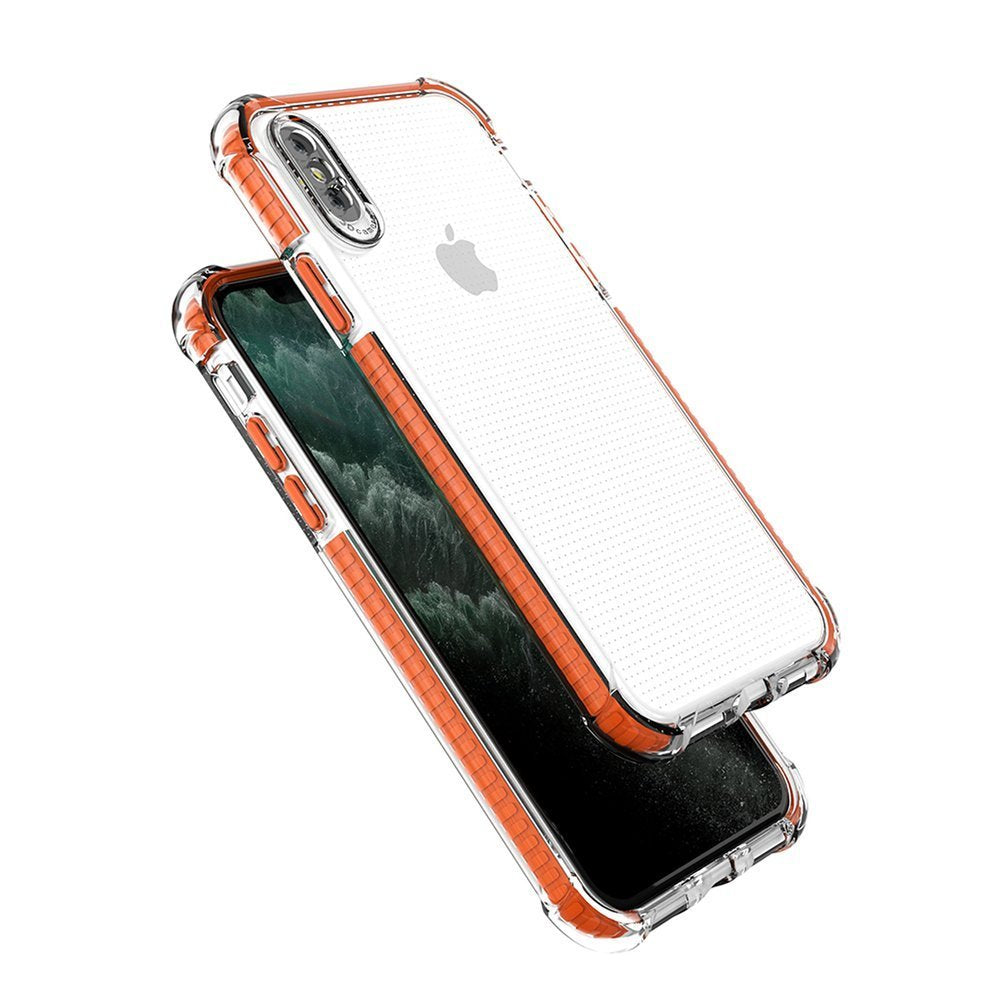 Capa protetora resistente em gel TPU transparente Spring Armor com moldura colorida para iPhone XS - iPhone X rosa