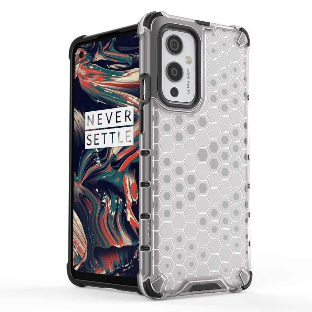 Capa de armadura case em favo de mel com pára-choque de TPU para OnePlus 9 preto