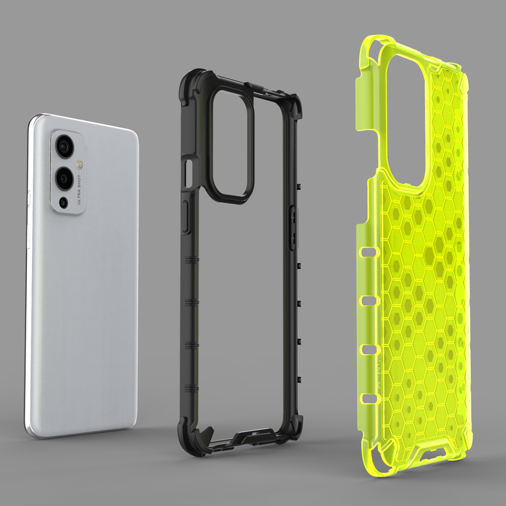 Capa de armadura case em favo de mel com pára-choque de TPU para OnePlus 9 preto