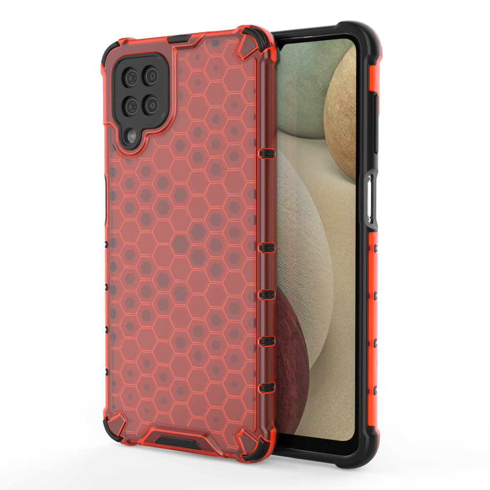 Capa de armadura de favo de mel com pára-choque de TPU para Samsung Galaxy A12 - Galaxy M12 vermelho