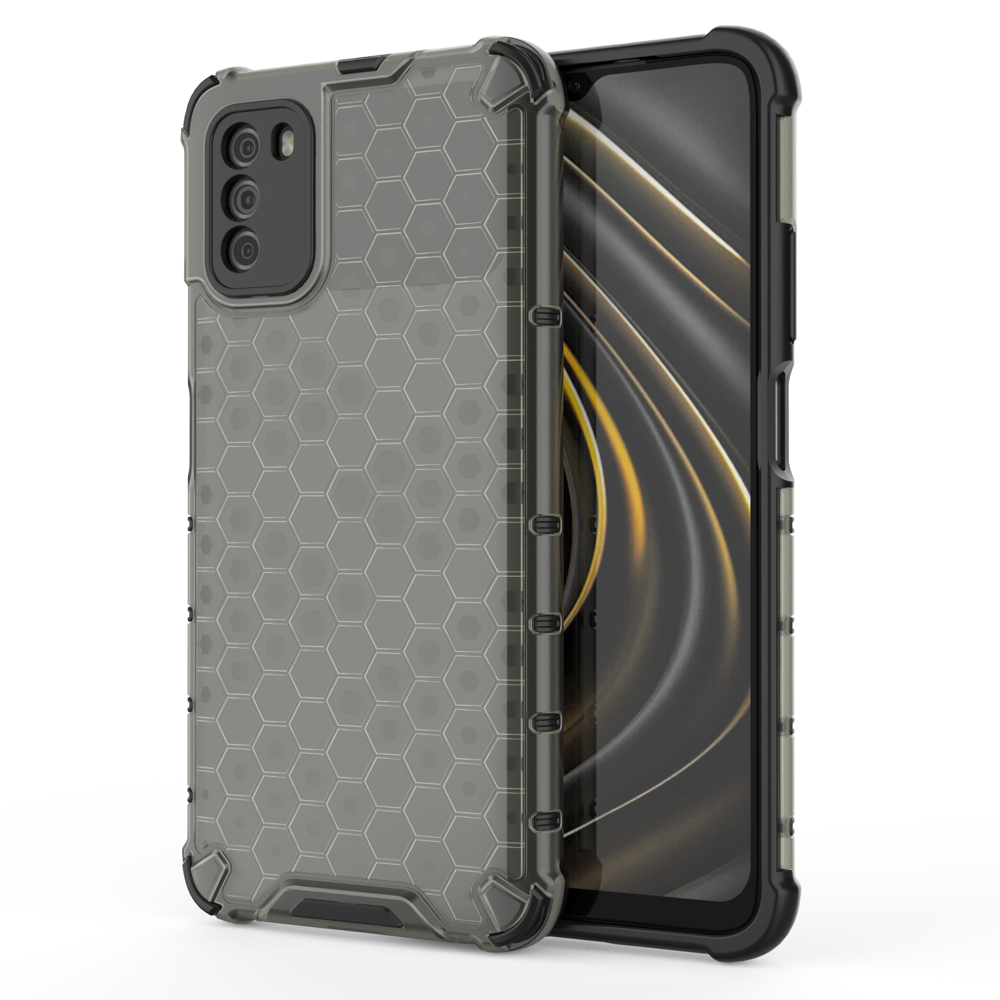 Capa de armadura em caixa de favo de mel com pára-choque de TPU para Xiaomi Poco M3 - Xiaomi Redmi 9T preto