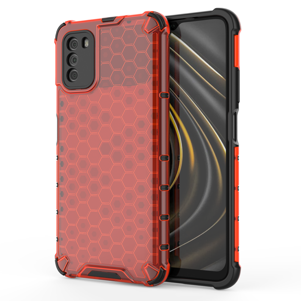 Capa de armadura em caixa de favo de mel com pára-choque de TPU para Xiaomi Poco M3 - Xiaomi Redmi 9T vermelho