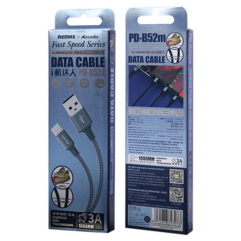 Cabo de dados USB de carregamento rápido da série Proda Azeada - Lightning 3A cinza 1m (PD-B52i)
