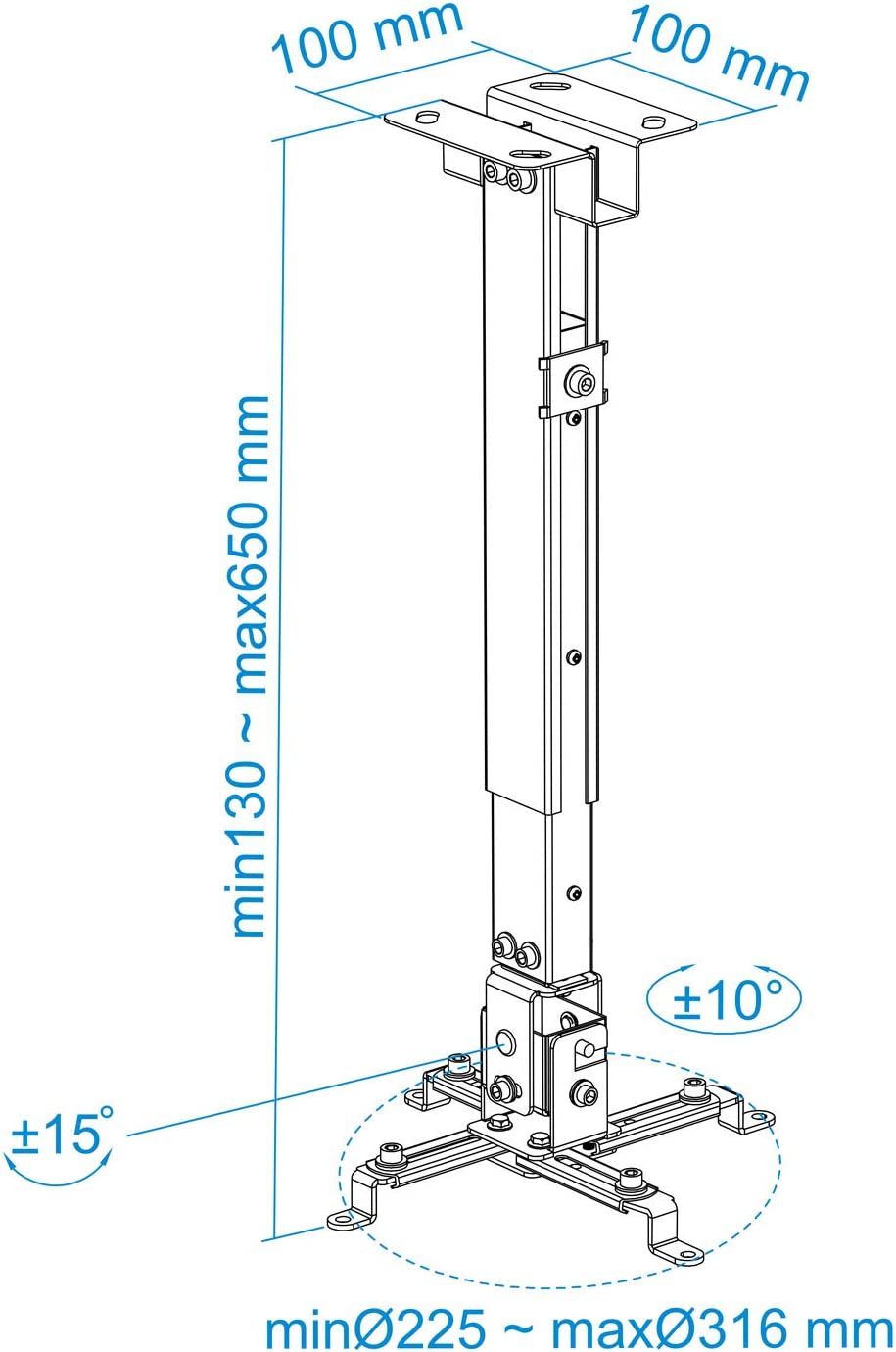Tooq Suporte de Teto Inclinável para Projetor 20 kg