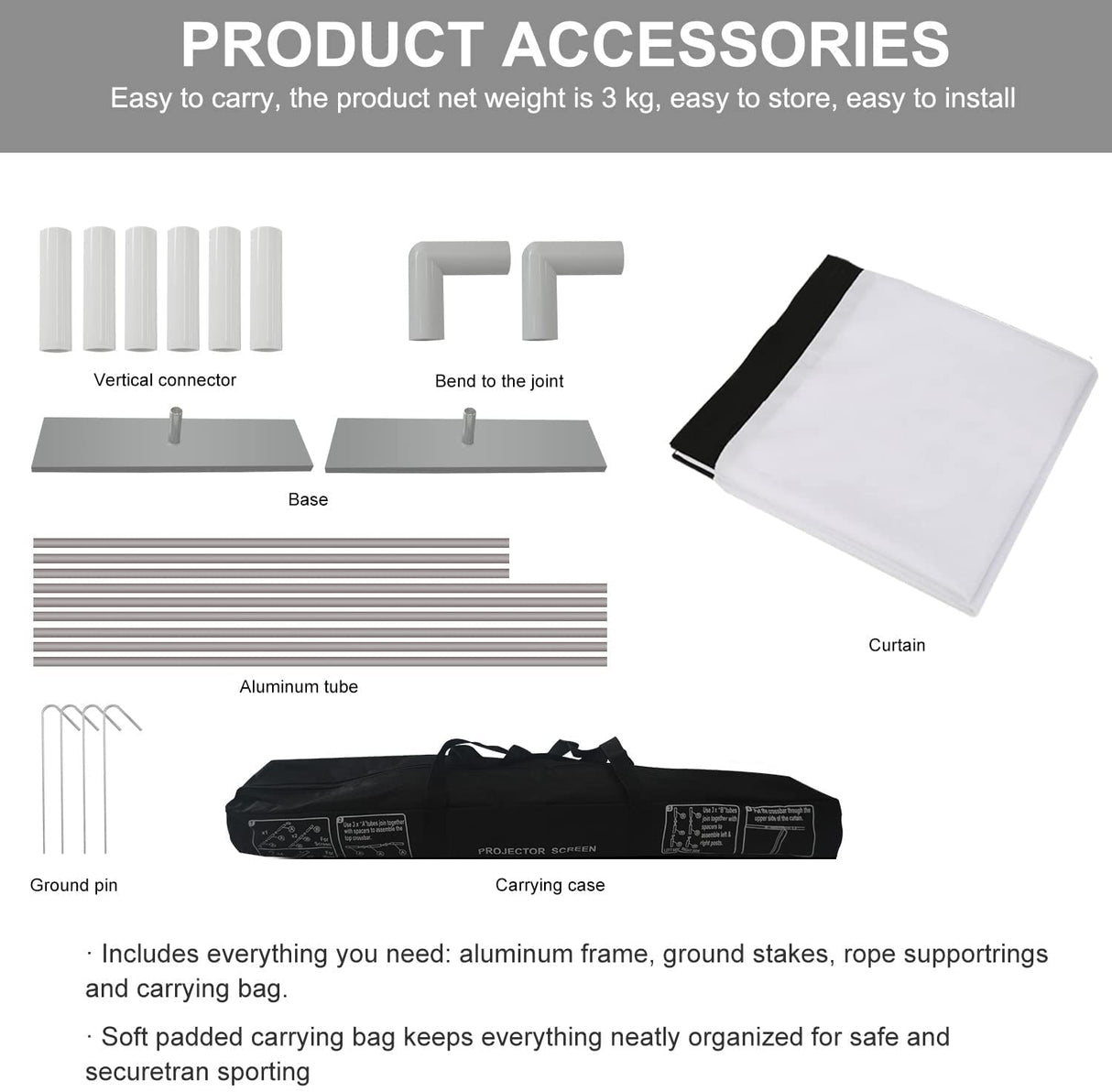 Ecrã de projeção 120″ 16: 9 com suporte desmontável