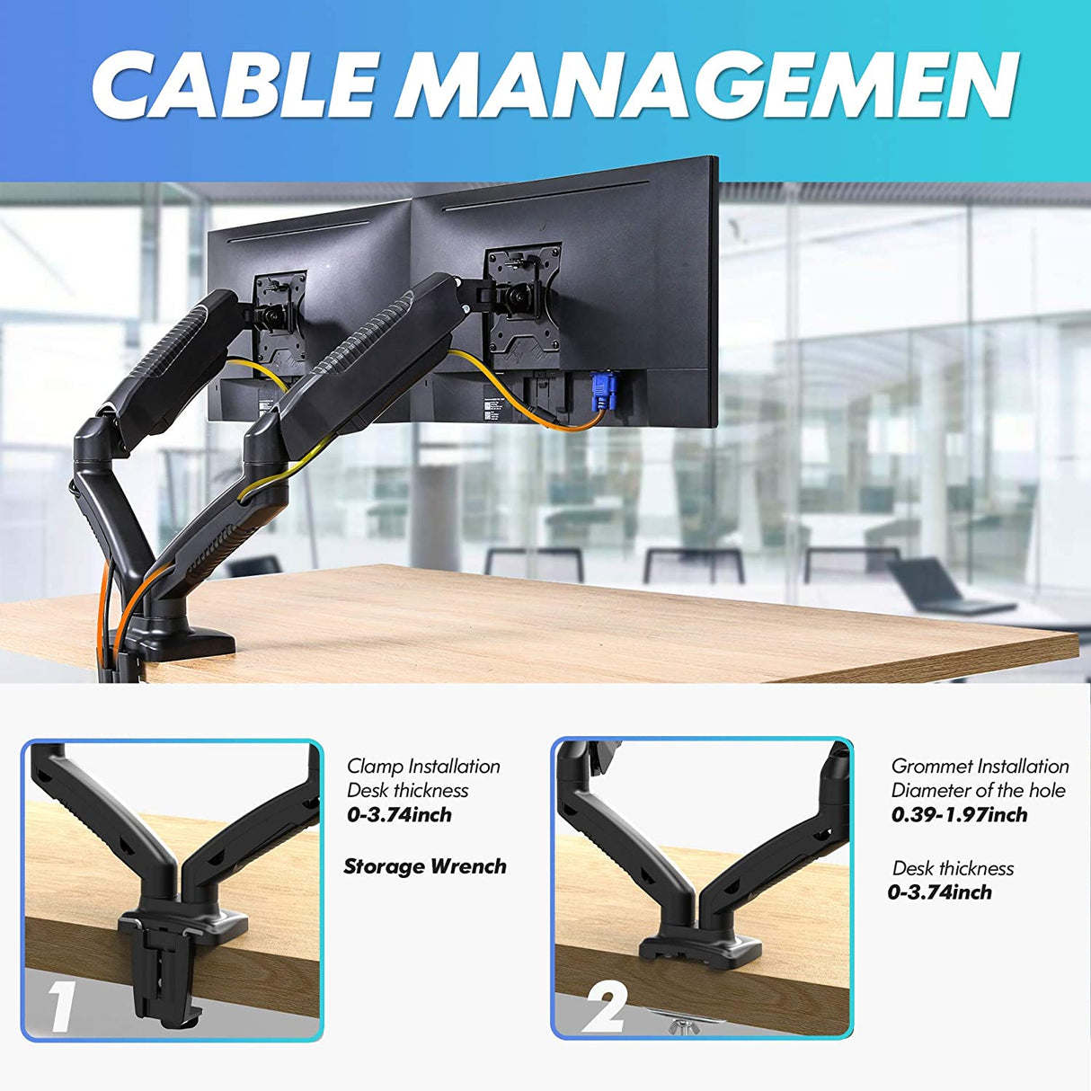 FITUEYES Suporte Monitor de Braço Duplo Articulável VESA 75 mm e 100 mm