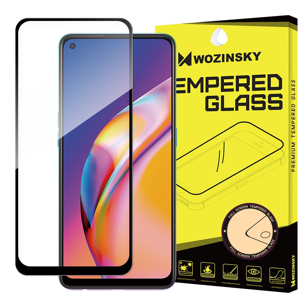 Wozinsky Vidro Temperado Cola Completa Super Resistente Protetor de Tela Totalmente Coberto com Frame Case Amigável para Oppo Reno 5 Z - F19 Pro + 5G preto