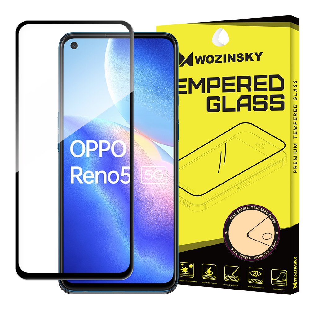 Wozinsky Vidro Temperado Cola Completa Super Resistente Protetor de Tela Totalmente Coberto com Frame Case Amigável para Oppo Reno 5 5G - Reno 5 4G - Find X3 Lite preto