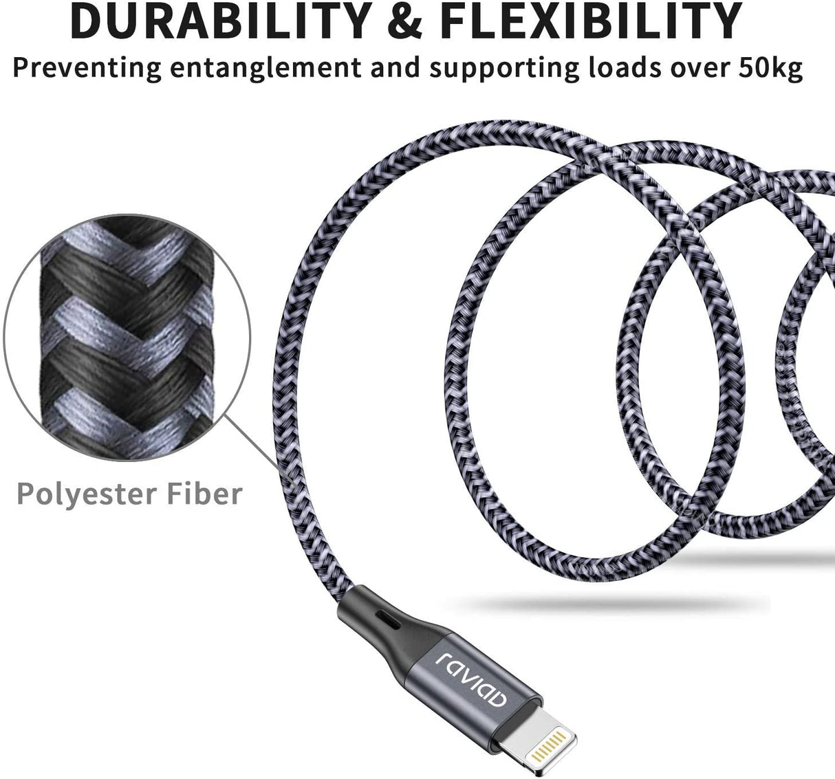 Cabo Lightning para USB Resistente Revestido de Nylon (1,2m) Dados e Carregamento