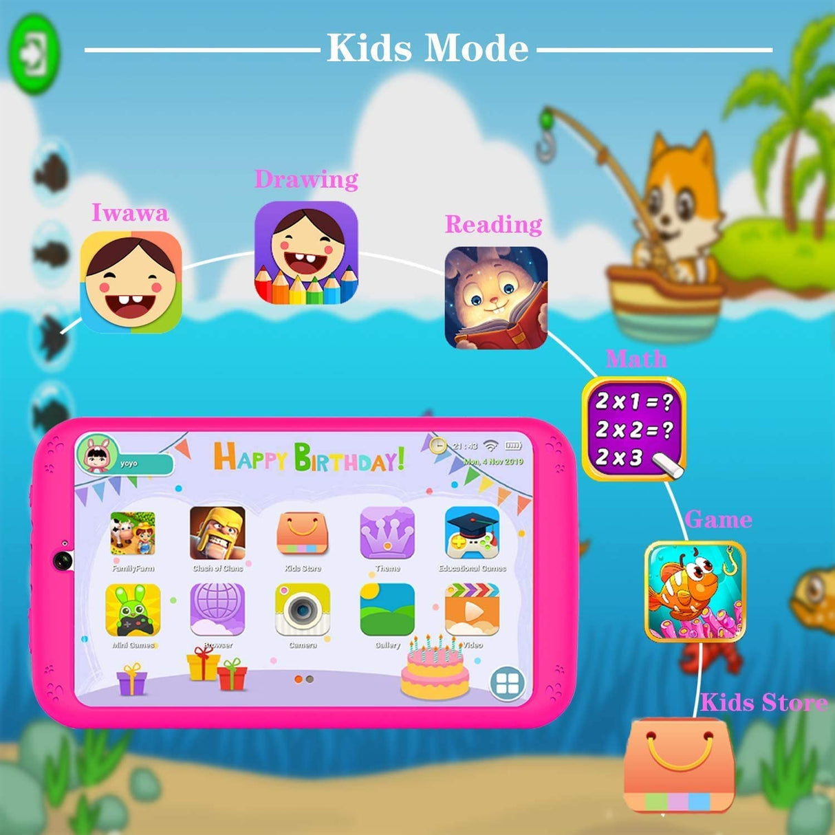 Tablet educativo para crianças 1GB/16GB kids Rosa