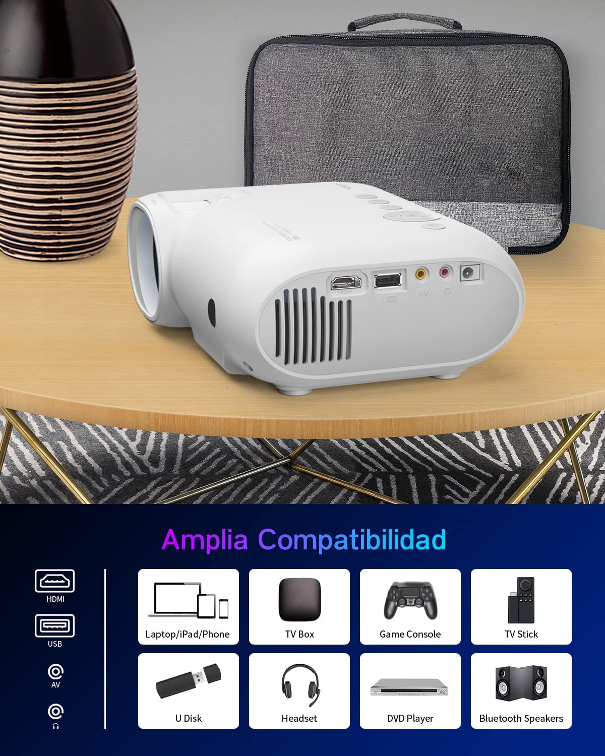 Projetor Wi-Fi 1080p Full HD 9000 Lúmens Contraste 9000:1