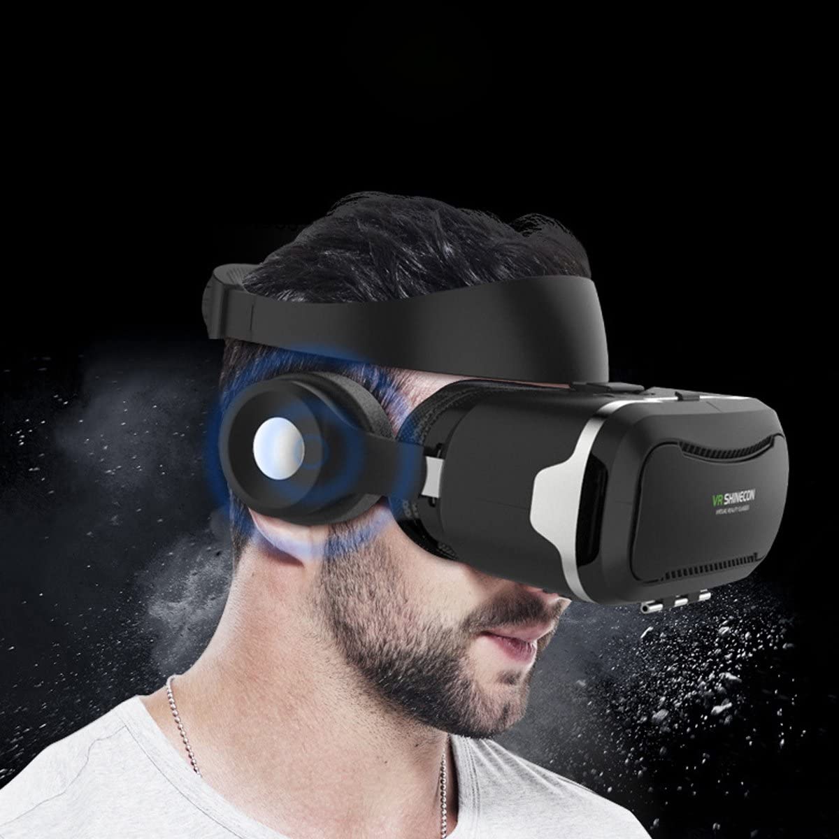 Shinecon Óculos de Realidade Virtual VR 3D com Auscultadores (Preto) + Comando