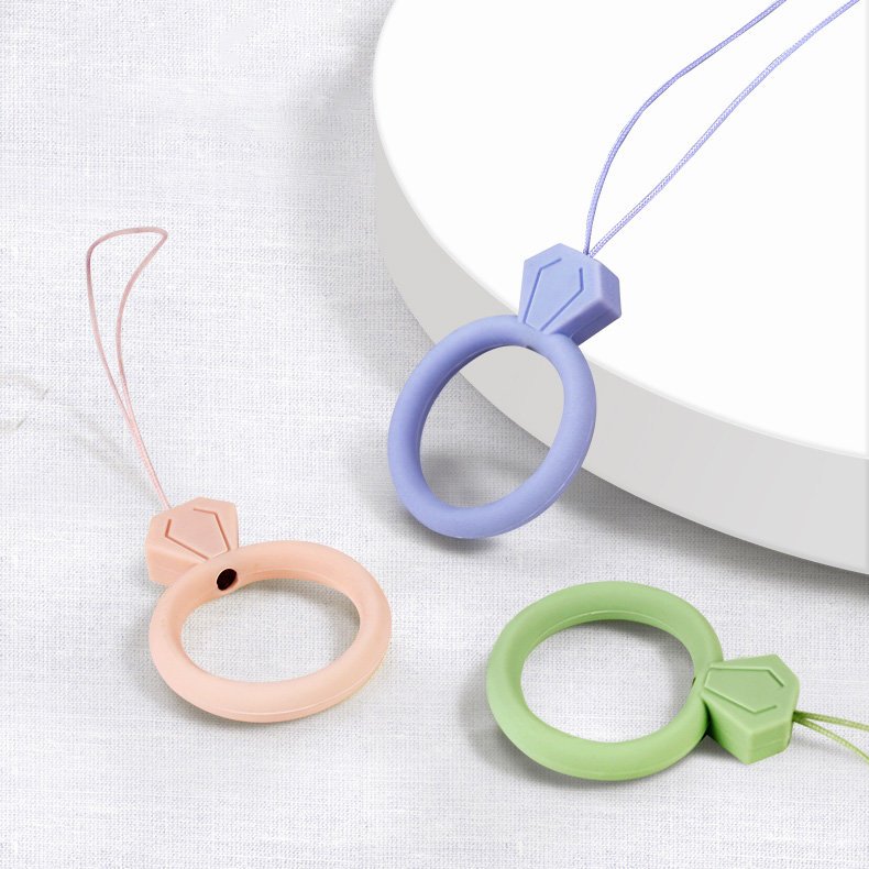 Cordão de silicone para o pingente de anel de diamante do telefone para um dedo verde