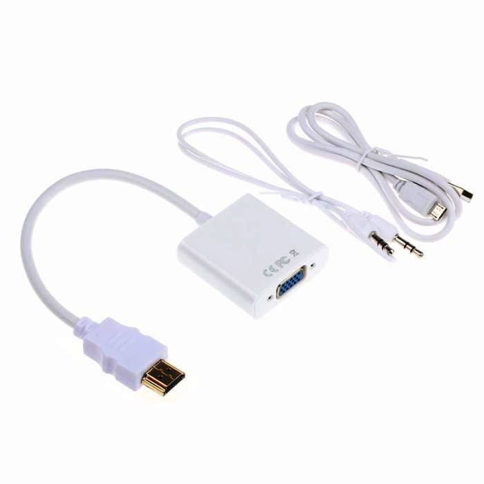 Adaptador Conversor HDMI para VGA com Áudio e Alimentação (Branco) - Multi4you®