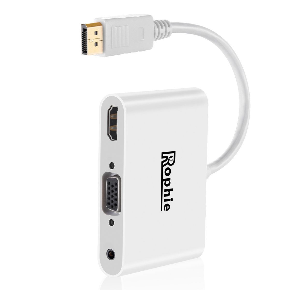 Rophie Adaptador DisplayPort para HDMI / VGA com Áudio e Alimentação Micro USB