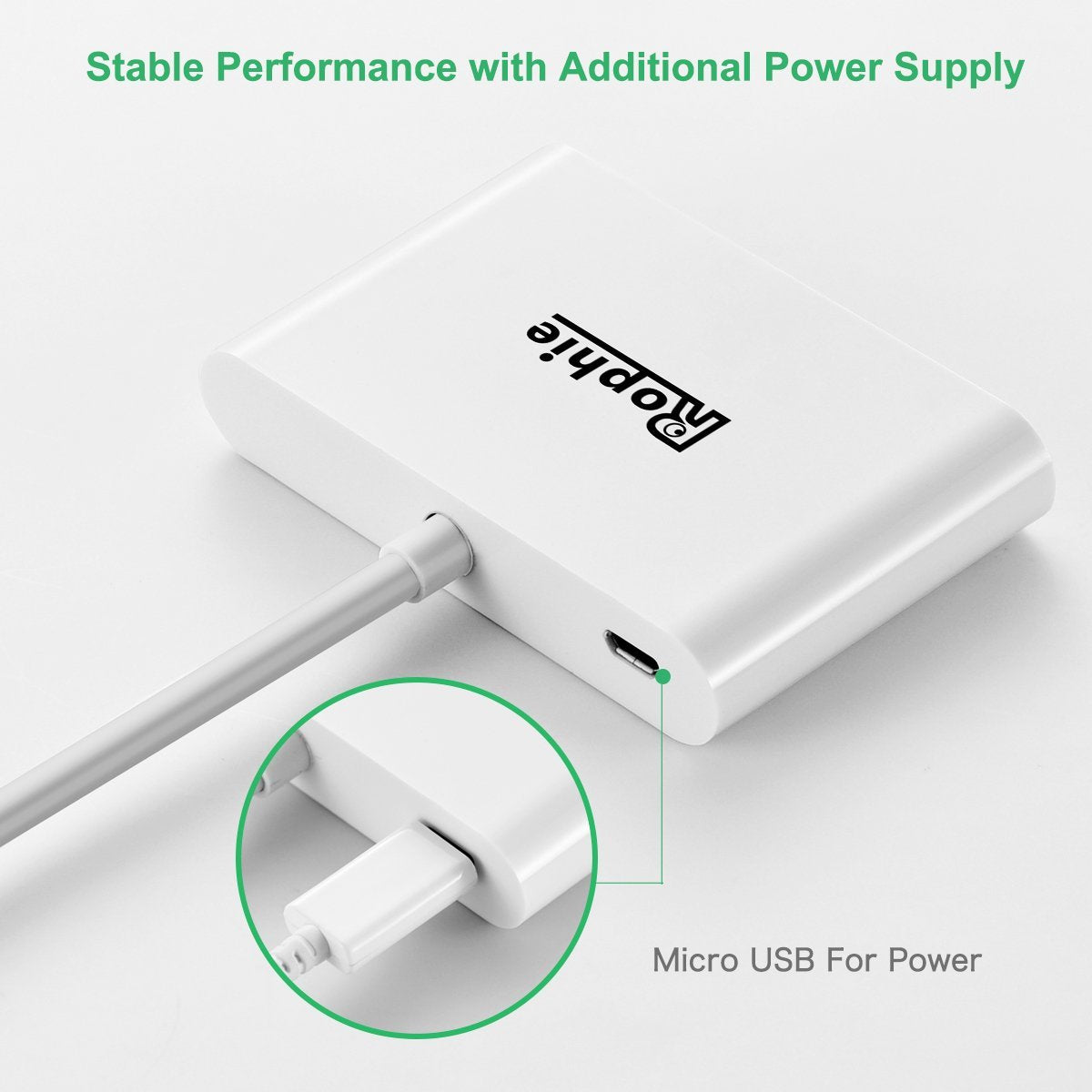 Rophie Adaptador DisplayPort para HDMI / VGA com Áudio e Alimentação Micro USB