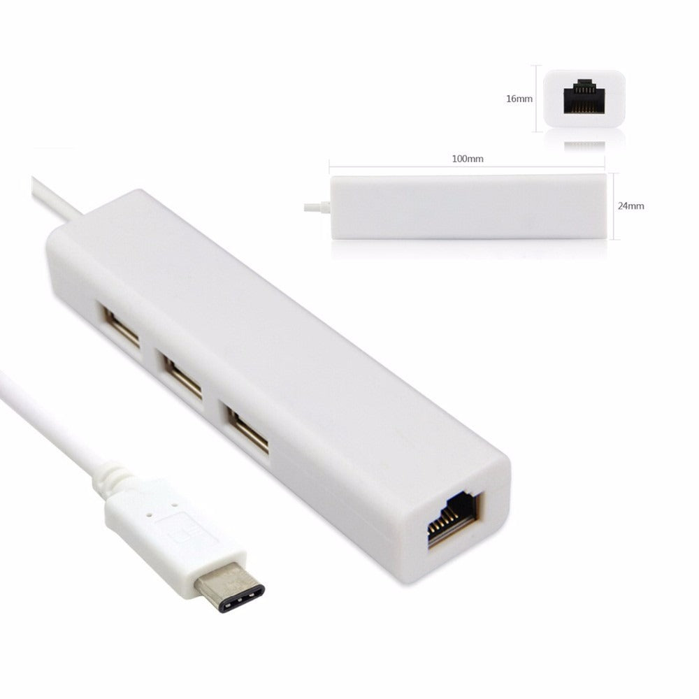 Adaptador USB-C para Ethernet RJ45 Hub 3 Porta USB 10/100/1000 Mbits - Multi4you®