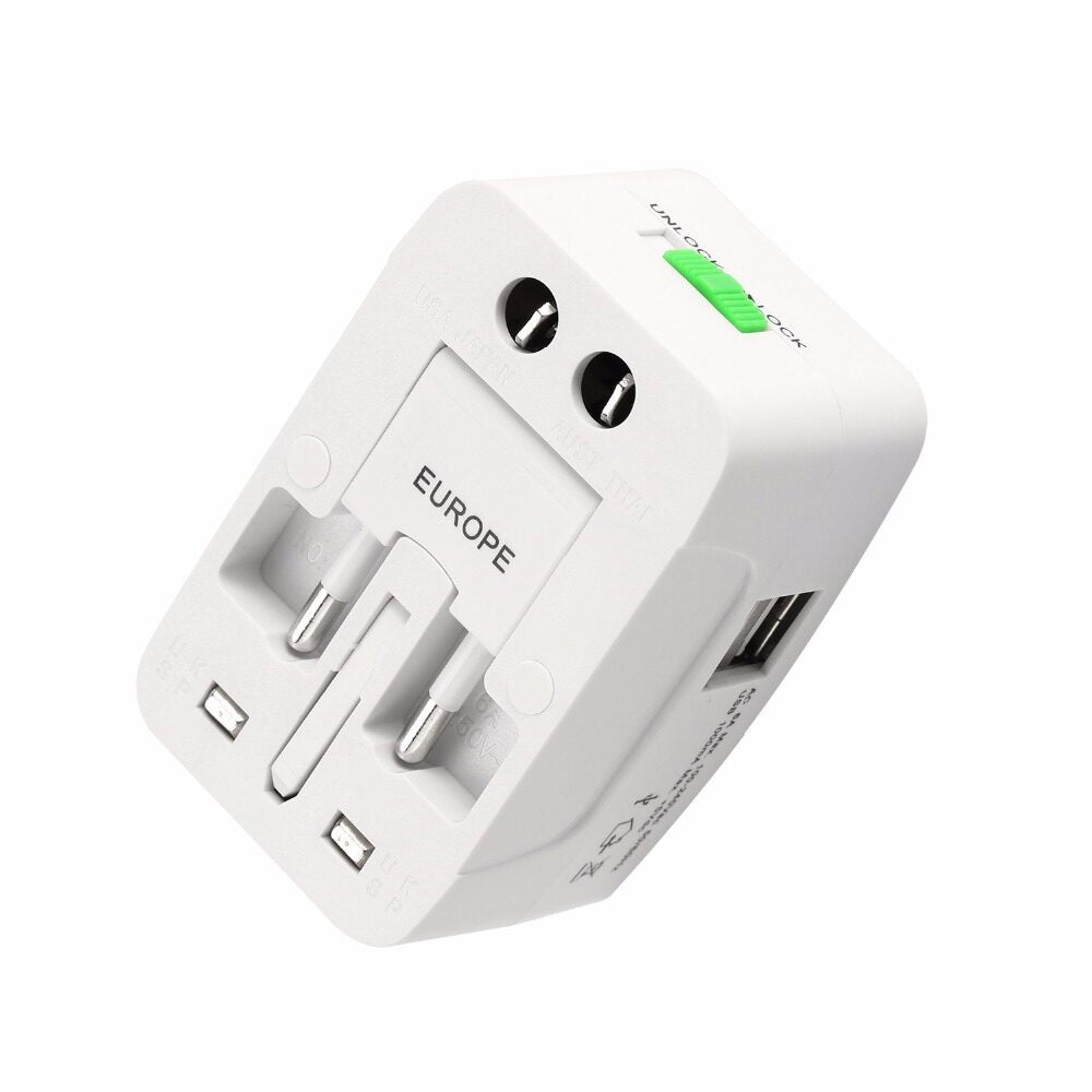 Adaptador Universal de Viagem com 2 USB Tomadas EU / UK / US / AU