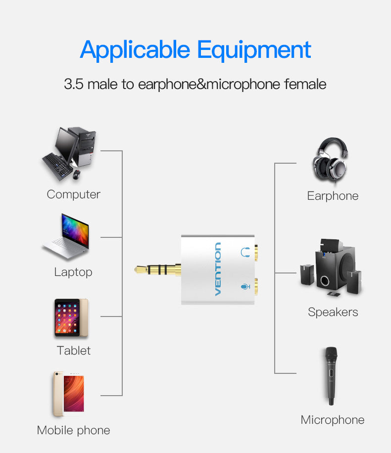 Adaptador Vention de Áudio Jack 3,5mm para 2 Jack Fêmea Microfone e Auricular