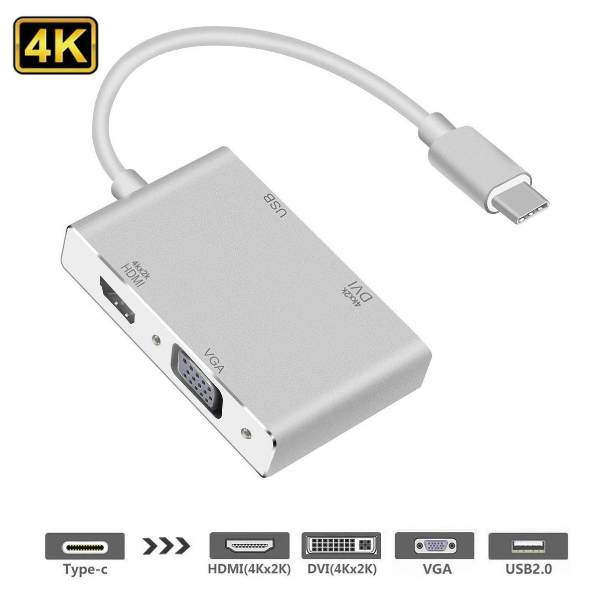 Cabo Adaptador USB-C para HDMI / VGA / DVI / USB 3.0 4K - Multi4you®