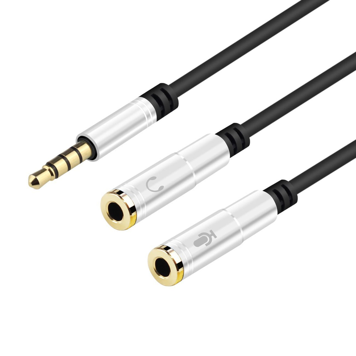 Cabo Jack 3,5mm Macho para 2 Fêmeas - Microfone / Headphone (Cinzento) - Multi4you®