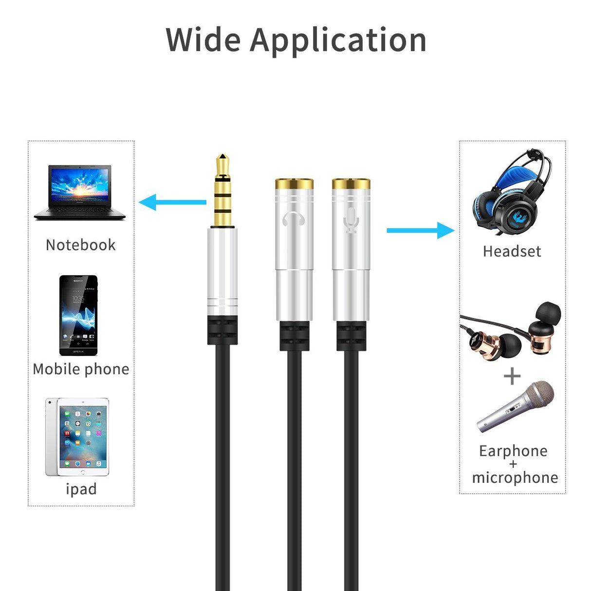 Cabo Jack 3,5mm Macho para 2 Fêmeas - Microfone / Headphone (Cinzento) - Multi4you®